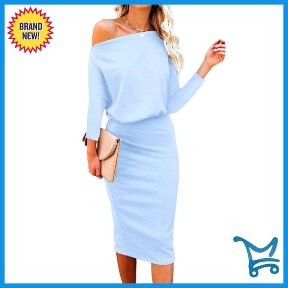 Dresses & Skirts - Off Shoulder Batwing Midi Dress Sexy Bodycon Wrap Pencil Party Elegant